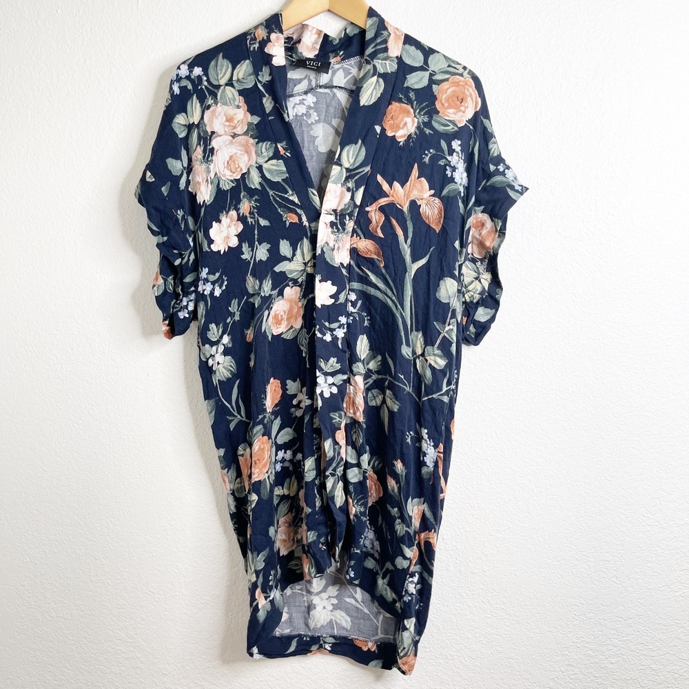 VICI Navy‎ Blue Floral Tunic Dress Short Sleeve Womens Small